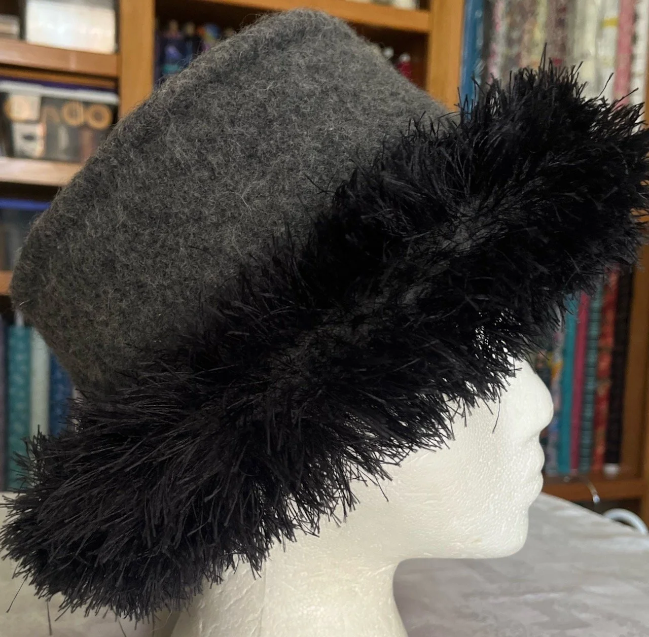 Felt Hat Charcoal Heather Wool Black Trim Fiber to Yarn